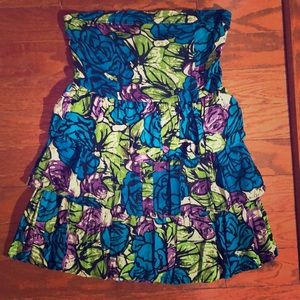 Strapless 3 tier printed dress